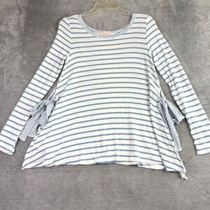 Maronie‎ Anthropologie Women's S Blue White Striped Tie Side Tunic Top Shirt
